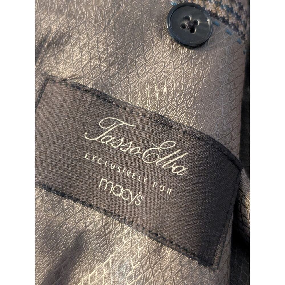 Tasso Elba Macy's Elbow Patch 100% Wool Brown Houndstooth Sports Coat Mens 44R - Picture 4 of 11